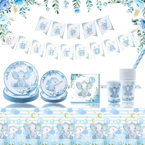 Lunriwis Elefant Babyparty Dekorationen Party Geschirr Set, Baby Shower Geschlecht Enthüllung Teller Set Dekorationen, Baby Elefant Junge Baby Shower Teller Becher Servietten Strohhalme Banner für 20 Lunriwis Elefant Babyparty Dekorationen Party Geschirr Set, Baby Shower Geschlecht Enthüllung Teller Set Dekorationen, Baby Elefant Junge Baby Shower Teller Becher Servietten Strohhalme Banner für 20 von Lunriwis
