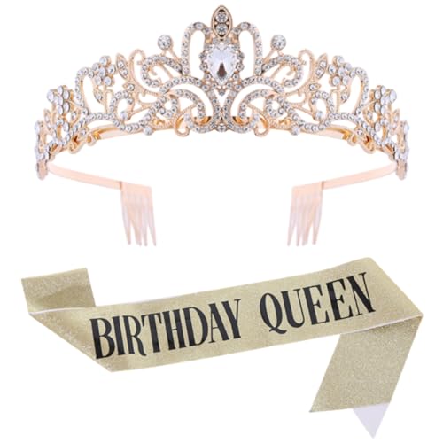 Lunriwis Geburtstagskrone Schärpe, Krone Schärpe mit Birthday Queen, Krone Gold Geburtstag Mädchen, Geburtstag Tiara für Geburtstag Partyzubehör, Dekorationen von Lunriwis