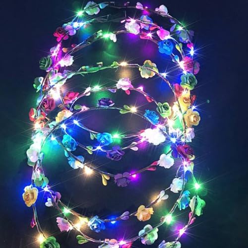 Lunriwis LED Blumenkranz Haarreif 6 Stück mit Drei Leuchtmodi - Geeignet für Hochzeit, Party und Geburtstag - Blumenkranz Haare LED für Kinder, Jugendliche und Erwachsene von Lunriwis