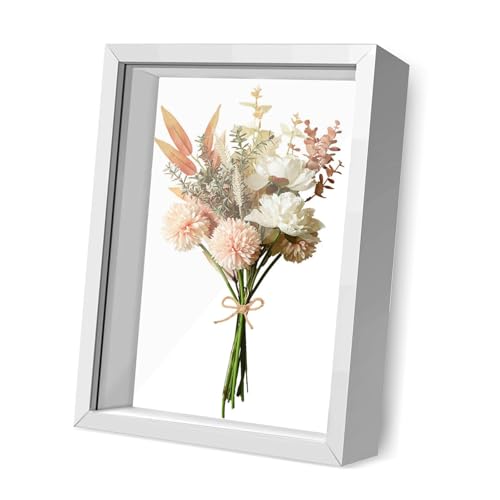 3D Bilderrahmen zum Befüllen, Bilderrahmen Tief zum Befüllen, 3D Objektrahmen Tiefer 3cm, Tiefer Rahmen Hölzern mit Transparente Acrylplatte für Objekte Blumen Hochzeitsgeschenk(Weiß, 27.3x22.3cm) von Lunyloer
