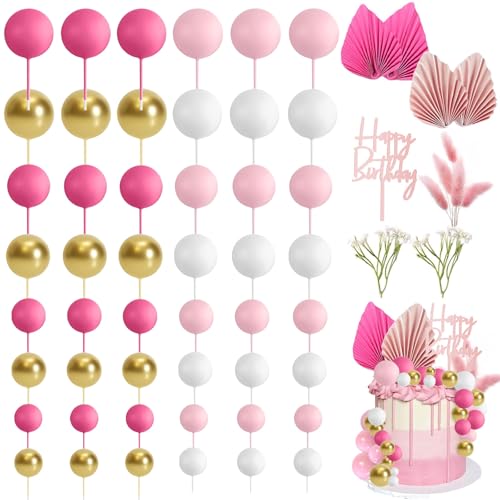 60 Stück rosa Kuchendekorationen, rosa Kuchen Kugeln Dekoration, Gold Palmblätter Kuchen Topper, DIY Kuchen Dekorationen Blumen für Geburtstag Party Hochzeit Valentinstag 60 Stück rosa Kuchendekorationen, rosa Kuchen Kugeln Dekoration, Gold Palmblätter Kuchen Topper, DIY Kuchen Dekorationen Blumen für Geburtstag Party Hochzeit Valentinstag von Lunyloer