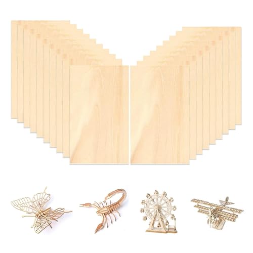 Bastelholz Holzplatte, 20 Stück Holzplatten zum basteln, Lindenholz, Sperrholzplatten Balsaholz Bastelholzplatten für Gemälde DIY Modell Kunst und Handwerk (200 x 100 x 2mm) von Lunyloer