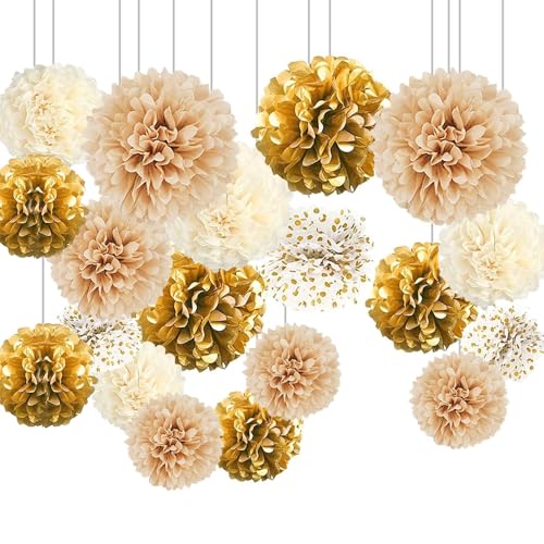 Champagnerfarbene Seidenpapier-Pompons, neutrale Party-Dekorationen, goldweißes Seidenpapier-Pompons, hängende goldfarbene cremefarbene Papier-Pompons für Babyparty, Boho, Brautschmuck, Hochzeit, Champagnerfarbene Seidenpapier-Pompons, neutrale Party-Dekorationen, goldweißes Seidenpapier-Pompons, hängende goldfarbene cremefarbene Papier-Pompons für Babyparty, Boho, Brautschmuck, Hochzeit, von Lunyloer