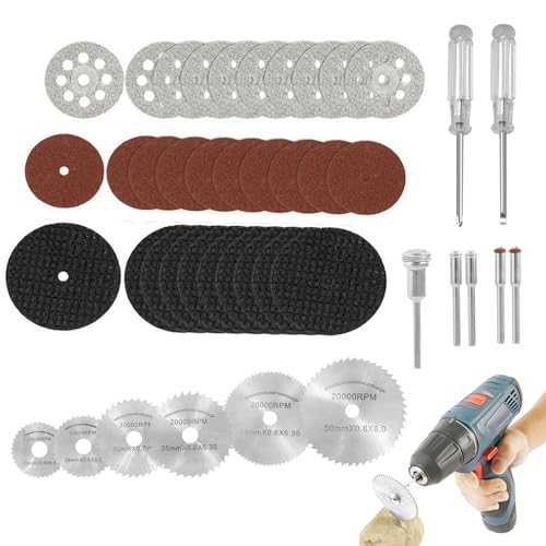 Diamant-Trennscheiben-Set, 43-teiliges Harz-Trennscheiben mit Dorn, HSS-Kreissägeblätter für Dremel-Drehwerkzeuge zum Schneiden von Holz, Metall, Aluminium, Kunststoff, Glas Diamant-Trennscheiben-Set, 43-teiliges Harz-Trennscheiben mit Dorn, HSS-Kreissägeblätter für Dremel-Drehwerkzeuge zum Schneiden von Holz, Metall, Aluminium, Kunststoff, Glas von Lunyloer