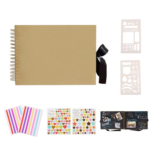 Fotoalbum zum Selbstgestalten, Schwarz Scrapbook 21.5×15cm, Fotoalbum Diy Geschenk Scrapbooking Set mit Fotoecken für Baby Familie Jahrestag Geburtstags Valentinstag Hochzeit von Lunyloer
