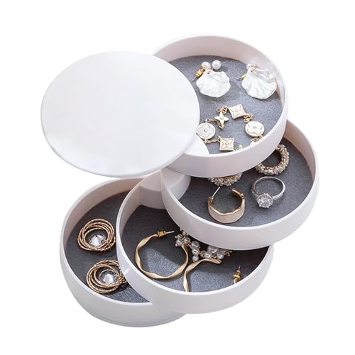 Runde Form SchmuckkäStchen, 4 Ebenen Drehbar Schmuckschatull, 10×10cm Schmuck Organizer, SchmuckkäStchen MäDchen für Ringe Ohrringe Halskette Mädchen(Weiß) von Lunyloer