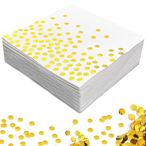 Servietten Gold Dots, 60 Stücke Golden Foiled Papierservietten, 2-lagig Weiße Serviette mit Goldenen Punkten, Paper Napkins für Deko Party,Geburtstag, Hochzeit und Feiertagsfeier 33 x 33 cm Servietten Gold Dots, 60 Stücke Golden Foiled Papierservietten, 2-lagig Weiße Serviette mit Goldenen Punkten, Paper Napkins für Deko Party,Geburtstag, Hochzeit und Feiertagsfeier 33 x 33 cm von Lunyloer