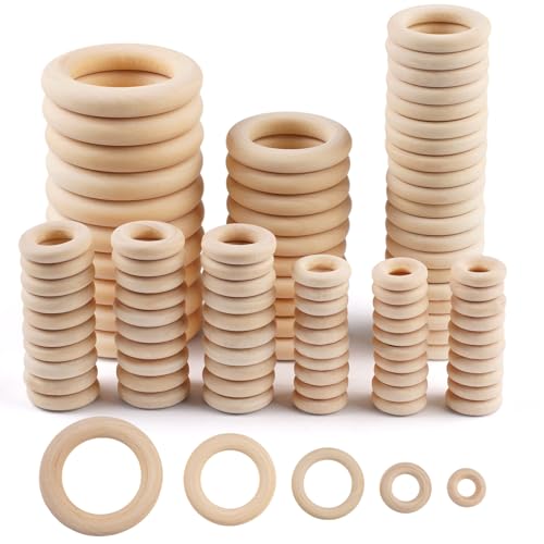 100 Stück Holzringe zum Basteln Schmuckherstellung, 5 Größen Makramee Ringe, Natürliche Holz Ringe, für DIY Schmuck, Kunst & Handwerk, Heimwerken, Wohnkultur & Schmuckherstellung (17/25/35/45/55mm) von Lunza