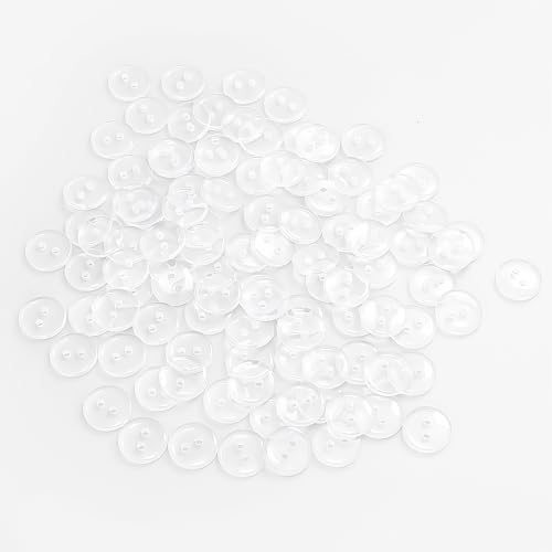 100 Stück Transparente Knöpfe 15mm Harzknöpfe mit 2 Löchern Kunstharz Knöpfe in Klar und Wendbar Perfekte Unsichtbar Nähknöpfe für Kleidung, Mantel, Hemd, Bettwäsche, Handtaschen, DIY Bastelprojekte von Lunza