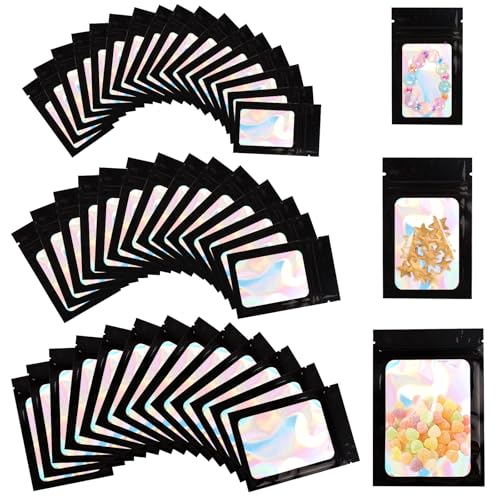 120 Stück Mylar Beutel Set 3 Größen Wiederverschließbare Mylar Bags mit Verschluss und Transparentem Fenster für Süßigkeiten Kekse Schmuck Geschenke Lebensmittel(6x10cm, 8x13cm, 10.5x15cm, Schwarz) 120 Stück Mylar Beutel Set 3 Größen Wiederverschließbare Mylar Bags mit Verschluss und Transparentem Fenster für Süßigkeiten Kekse Schmuck Geschenke Lebensmittel(6x10cm, 8x13cm, 10.5x15cm, Schwarz) von Lunza