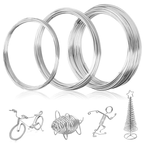 3 Rollen Silber Basteldraht 1mm 1.5mm 2mm Aluminium Draht zum Basteln Schmuckdraht Aluminiumdraht Weicher & Biegsamer fur Schmuckherstellung, Verpackung, Modellbau, Skulpturenhandwerk(10 m/Rolle) von Lunza
