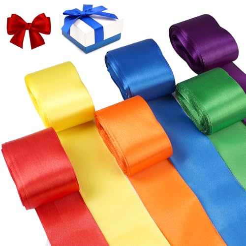 6 Rollen Seidenbänder 50mm x 10m Schleifenband Breit Geschenkband Breit in 6 Farben Bänder zum Basteln Zuschneidbar Bunte Bänder Glatt und Zart für Geschenkverpackung, Hochzeitsdeko, Kunsthandwerk von Lunza