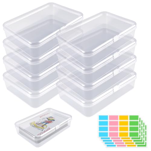 8 Stück Spielkarten Boxen Transparent, Karten Aufbewahrungsbox mit Deckel, Kartenbox Spielkarten, mit 160 farbigen Etiketten, Transparentem Leere Kartenbox, für Karten, Visitenkarte, Bankkarten von Lunza