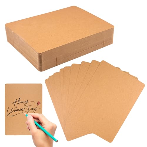 A6 Kraftpapier Karten zum Selbstgestalten, 100 Stück Karten Blanko, 11x15 cm Kraftpapierkarten, Blanko Postkarten, 250 g/m² Bastelkarton Runde Ecken, für DIY Kreative Craft Hochzeitskarte Grußkarten von Lunza