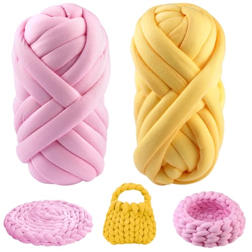 Armstricken Wolle, 500g / 25m Chunky Yarn Wolle, Dicke Wolle zum Handstricken, Schlauchgarn Häkelwolle, für Anfänger, DIY-Kunsthandwerk, Decken, Tasche, Kissen, Haustiernester, Handstrickgarn von Lunza