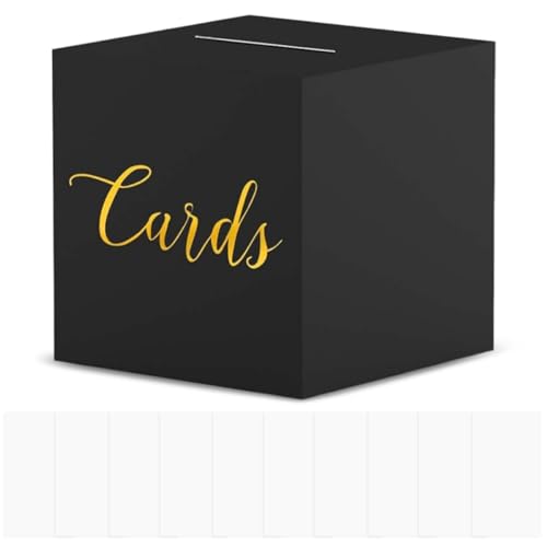 Hochzeit Kartenbox 22x22x22 cm mit Schlitz und 10 Grußkarten Schwarz Geschenkkartenbox Einfache Installation Kartenbox Hochzeitsbox Elegant für Abstimmungen Hochzeit Abschlussfeiern Jubiläum Partydeko von Lunza