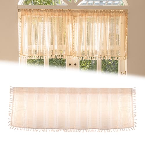 KüChengardinen, Boho Gestreifte KüChengardinen Landhausstil, 148 X 46cm Gardinen Kurz, Scheibengardinen Küche, Kurzgardine, für kleine Fenster Küche Wohnzimmer Landhaus Cafe Bad Schlafzimmer von Lunza