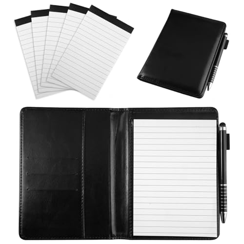 Notizblock A6, 16.5 x 11.7cm PU Leder Wasserdicht Notizblock Klein a6 Notizbuch mit Stift, 5x Ersatzblöcken und Steckplatz Tragbar Austauschbar für Schule, Büro und Reisen, 360 Seiten (Schwarz) von Lunza