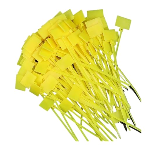 100/500x Kabelbinder Tag Etiketten Loop Ties Self-locking Zip Ribbon Home Office Garten Lagerung Zubehör für Kabelmanagement(Yellow,200PCS) von LuoAXINN