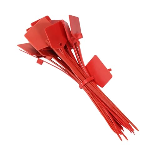 100 Stück bunte Etiketten, Kabelbinder, einfach zu beschriften, selbstsichernde Reißverschlüsse, Netzwerkkabelmarkierung für Kabelmanagement(Red 100pcs) von LuoAXINN