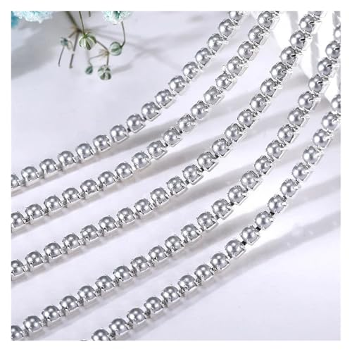 2mm Kristall Perle Strass Kette Tasse for Nähen DIY Bekleidungs ​​Zubehör Trim für DIY Kunst Kleidung Hochzeit Party Dekoration(Silver,2mm-5 yard) von LuoAXINN