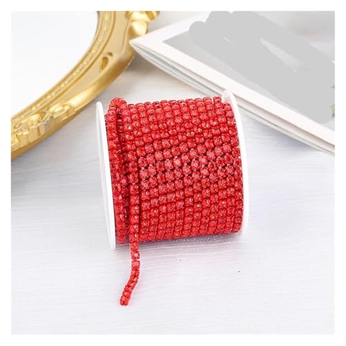 4 mm bunte Kristall-Cup-Kette aus Glas for Aufnähen von Strass-Cup-Kette, dichter Strassbesatz, Nähkette Kleidungsstücke für DIY Kunst Kleidung Hochzeit Party Dekoration(Red,4mm-5yards) von LuoAXINN