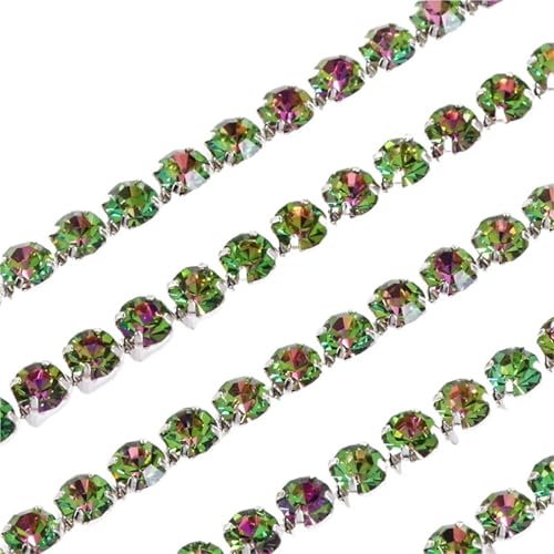Glaskristall-Strass-Cup-Kette, glänzendes Glas, silberne Basisbesatz for DIY-Kleidertaschen, Dekorationszubehör für DIY Kunst Kleidung Hochzeit Party Dekoration(Color 1,1 METER_2.4-2.5MM) von LuoAXINN