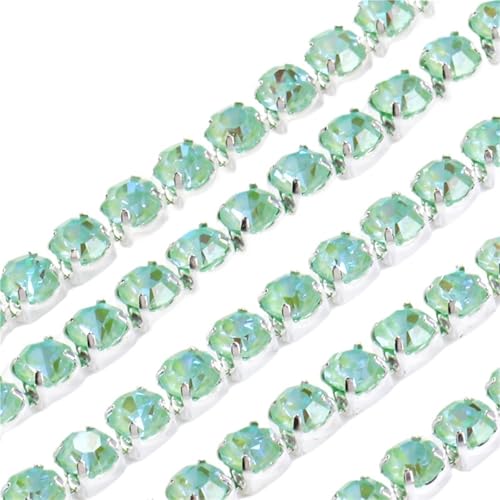 Glaskristall-Strass-Cup-Kette, glänzendes Glas, silberne Basisbesatz for DIY-Kleidertaschen, Dekorationszubehör für DIY Kunst Kleidung Hochzeit Party Dekoration(Color 8,1 METER_3-3.2MM) von LuoAXINN