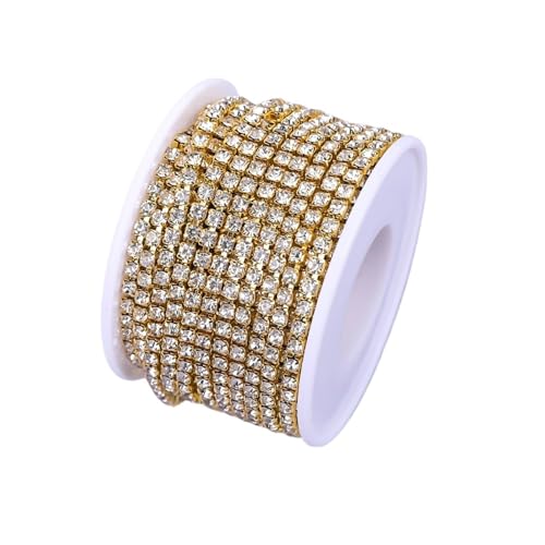 Kristall Strass Trim Stein Tasse Kette Gold Diamant Dekorative for Kleider für DIY Kunst Kleidung Hochzeit Party Dekoration(Color 3,10YARD_SS8) von LuoAXINN