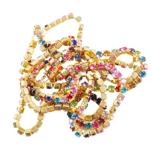 Kristallglas-Strasskette, Gold/Silber, Unterseite for Aufnähen auf Steinbecher, Gule Strassbesatz, DIY-Zubehör, 2/2,5/2,8/3,0 mm für DIY Kunst Kleidung Hochzeit Party Dekoration(Color 1,3.0mm) von LuoAXINN