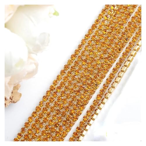 Kristallglas-Strasskette, Gold/Silber, Unterseite for Aufnähen auf Steinbecher, Gule Strassbesatz, DIY-Zubehör, 2/2,5/2,8/3,0 mm für DIY Kunst Kleidung Hochzeit Party Dekoration(Color 10,2.8mm) von LuoAXINN