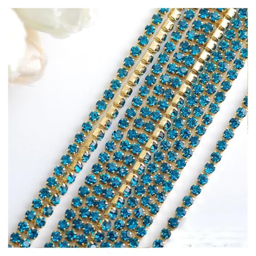 Kristallglas-Strasskette, Gold/Silber, Unterseite for Aufnähen auf Steinbecher, Gule Strassbesatz, DIY-Zubehör, 2/2,5/2,8/3,0 mm für DIY Kunst Kleidung Hochzeit Party Dekoration(Color 11,2mm) von LuoAXINN