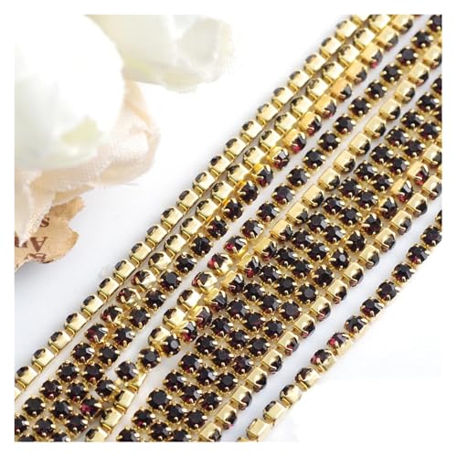 Kristallglas-Strasskette, Gold/Silber, Unterseite for Aufnähen auf Steinbecher, Gule Strassbesatz, DIY-Zubehör, 2/2,5/2,8/3,0 mm für DIY Kunst Kleidung Hochzeit Party Dekoration(Color 12,2.8mm) von LuoAXINN