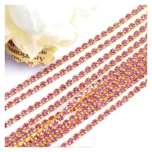 Kristallglas-Strasskette, Gold/Silber, Unterseite for Aufnähen auf Steinbecher, Gule Strassbesatz, DIY-Zubehör, 2/2,5/2,8/3,0 mm für DIY Kunst Kleidung Hochzeit Party Dekoration(Color 13,3.0mm) von LuoAXINN