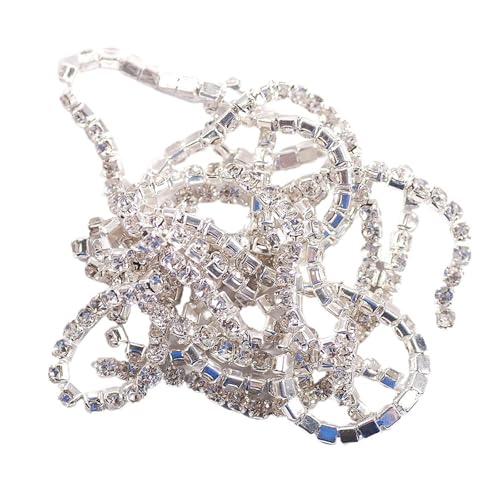 Kristallglas-Strasskette, Gold/Silber, Unterseite for Aufnähen auf Steinbecher, Gule Strassbesatz, DIY-Zubehör, 2/2,5/2,8/3,0 mm für DIY Kunst Kleidung Hochzeit Party Dekoration(Color 18,2.5mm) von LuoAXINN