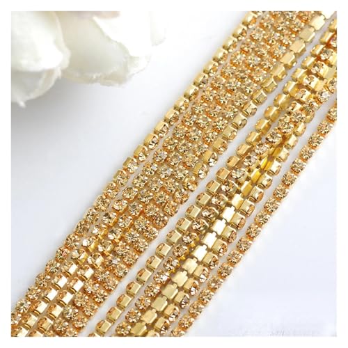 Kristallglas-Strasskette, Gold/Silber, Unterseite for Aufnähen auf Steinbecher, Gule Strassbesatz, DIY-Zubehör, 2/2,5/2,8/3,0 mm für DIY Kunst Kleidung Hochzeit Party Dekoration(Color 24,3.0mm) von LuoAXINN