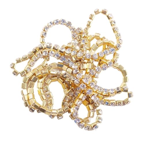 Kristallglas-Strasskette, Gold/Silber, Unterseite for Aufnähen auf Steinbecher, Gule Strassbesatz, DIY-Zubehör, 2/2,5/2,8/3,0 mm für DIY Kunst Kleidung Hochzeit Party Dekoration(Color 3,3.0mm) von LuoAXINN