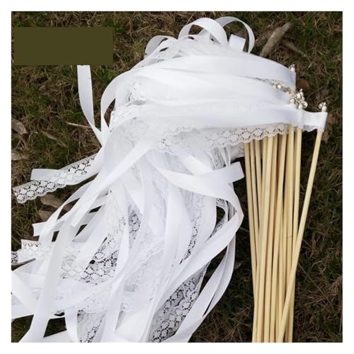 LuoAXINN 10/20/50 Stück weiße Hochzeitsstäbe aus Band – Silberne Glöckchen und Luftschlangen for Wirbeln der Braut für Hochzeit Geburtstag Feier(20pcs) von LuoAXINN