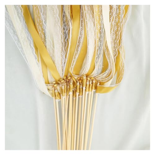 LuoAXINN 10/20/50 stücke Fee Zauberstab Band, Spitze Wirbel & Glocke Hochzeit Cheer Party Requisiten für Hochzeit Geburtstag Feier(Gold,50pcs) von LuoAXINN