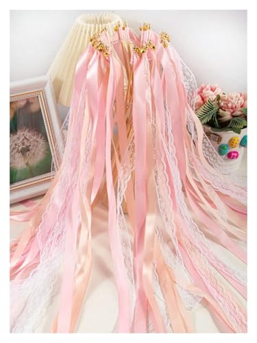 LuoAXINN 10/20/50 stücke Fee Zauberstab Band, Spitze Wirbel & Glocke Hochzeit Cheer Party Requisiten für Hochzeit Geburtstag Feier(Pink,10pcs) von LuoAXINN