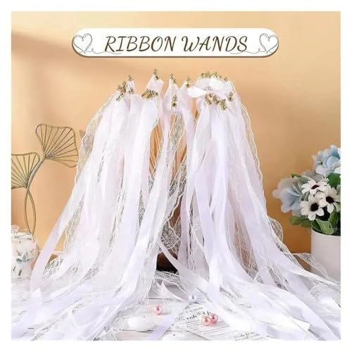 LuoAXINN 10/20/50 stücke Fee Zauberstab Band, Spitze Wirbel & Glocke Hochzeit Cheer Party Requisiten für Hochzeit Geburtstag Feier(White,10pcs) von LuoAXINN