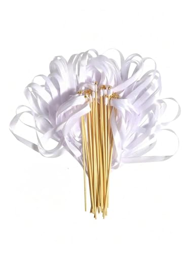 LuoAXINN 10/20/50 stücke Fee Zauberstab Band, Spitze Wirbel & Glocke Hochzeit Cheer Party Requisiten für Hochzeit Geburtstag Feier(White Ribbon,50pcs) von LuoAXINN