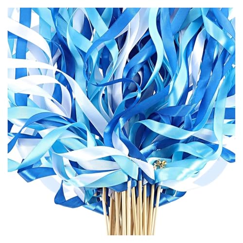 LuoAXINN 100 Stück goldene Glocken-Seidenband-Luftschlangen, Hochzeits-Brautparty-Gastgeschenke und Foto-Requisiten für Hochzeit Geburtstag Feier(Blue Mixed) von LuoAXINN