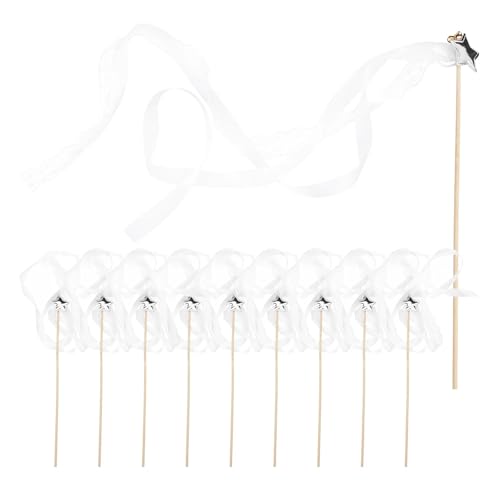 LuoAXINN 20 Stück Feen-Stabstäbe und Luftschlangen aus rosa Bändern, Dekoration aus Holz und Stoff for Hochzeits-Prinzessinnen, Festival-Party-Geschenke für Hochzeit Geburtstag Feier(White) von LuoAXINN