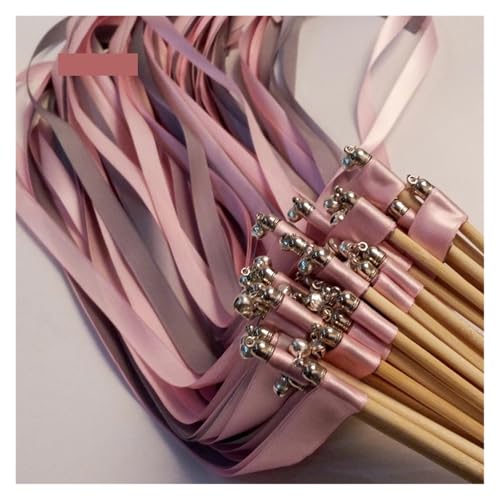 LuoAXINN 20 Stück Silberne und rosa Bandstäbe mit Glöckchen for die Hochzeitsdekoration für Hochzeit Geburtstag Feier(20pcs) von LuoAXINN