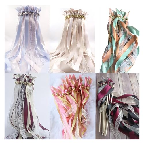 LuoAXINN 50/20 Stück Bunte Hochzeitsstäbe aus gemischten Bändern mit goldenen Glöckchen, schmutzabweisende Stabdekoration für Hochzeit Geburtstag Feier(06,20pcs) von LuoAXINN