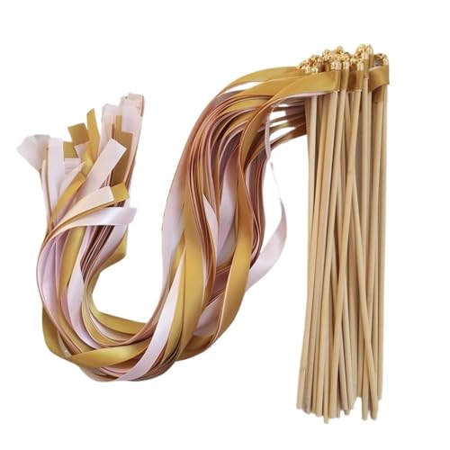 LuoAXINN 50/20 Stück Hochzeitsstäbe aus goldenem und rosa Band mit goldenen Glöckchen für Hochzeit Geburtstag Feier(20pcs) von LuoAXINN