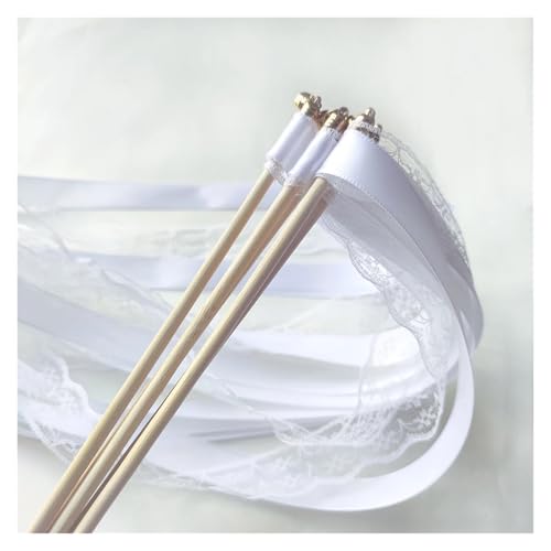 LuoAXINN 50/20 Stück weiße Spitzenbänder for Hochzeiten mit goldenen Glöckchen, Feen-Streamer, Party-Requisiten für Hochzeit Geburtstag Feier(50pcs) von LuoAXINN