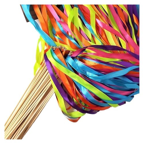 LuoAXINN 50/20 stücke Bunte Band Hochzeit Zauberstäbe Glocken & Luftschlangen for Party Decor für Hochzeit Geburtstag Feier(Mix Color,50pcs) von LuoAXINN