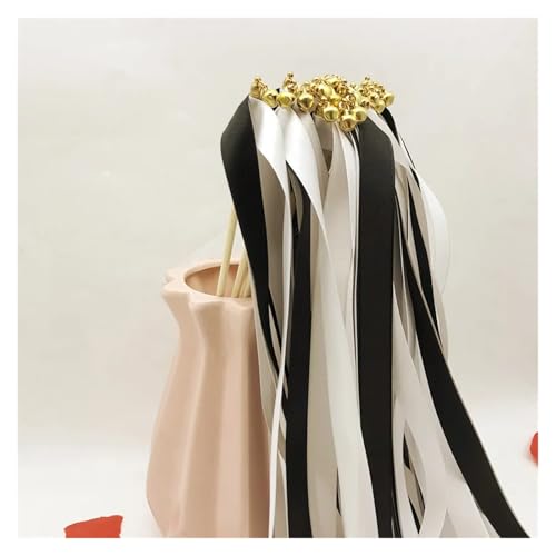LuoAXINN 50 Stück wirbelnde Bandstäbe for Hochzeiten mit Glöckchen, Rasendekor & Geburtstagsparty-Zubehör für Hochzeit Geburtstag Feier(Black) von LuoAXINN